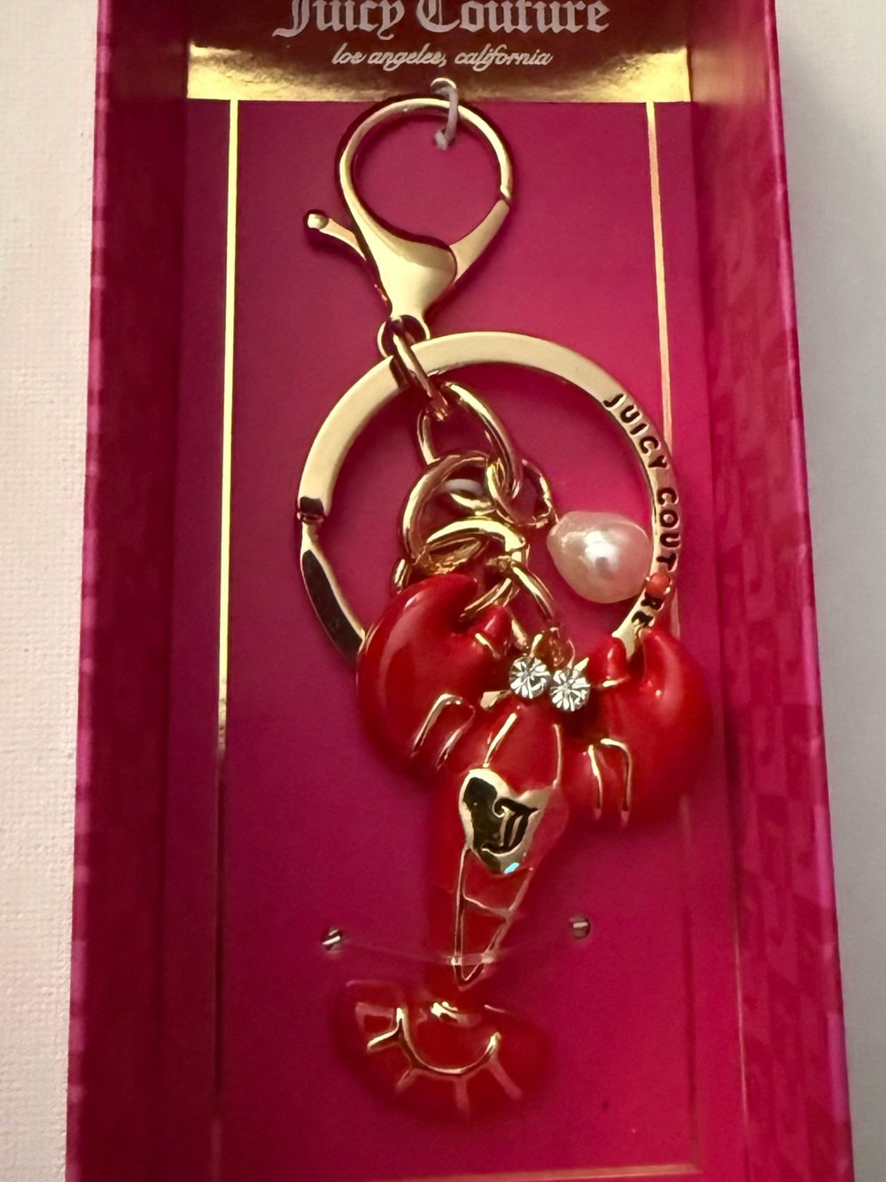 Juicy Couture Red Enamel Lobster Key & Card Holder Charm with Gold Hardware